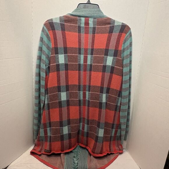 Matilda Jane Cardigan Sweater Steadfast Orange Teal Plaid Women’s Size Medium - Picture 3 of 6